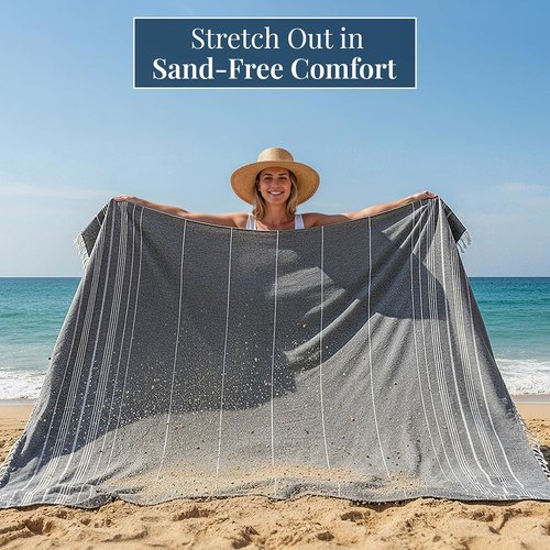 LANE LINEN Beach Blanket - Extra-Large Sand-Free Picnic Mat, Quick-Dry Design (82"x82") - Ideal for Family Picnics & Poolside Relaxation, Machine Washable - Smoky Black