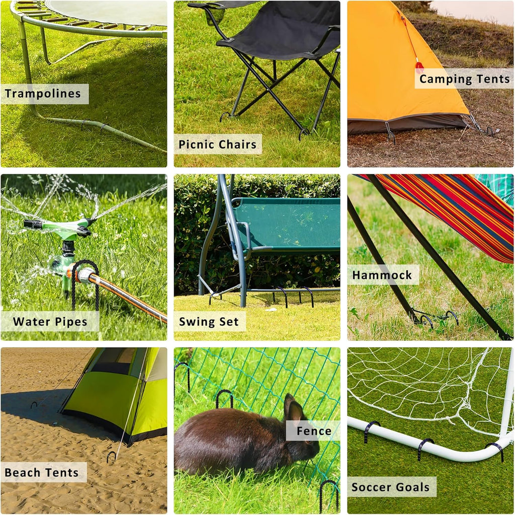 RIY Trampoline Stakes - Heavy Duty 12 Inch Ground Anchors with T Hook for High Wind Stability