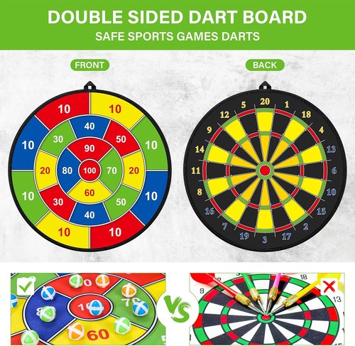 Large Dart Board - Double-Sided Kids Dart Board with Sticky Balls & Darts | Indoor/Outdoor Fun for Ages 3-12