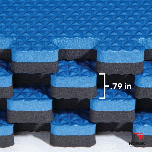 Norsk Reversible Exercise Mats - 3/4" Thick EVA Interlocking Foam Tiles | Perfect Home Gym Flooring, 16 Sq. Ft., Dazzling Blue/Black