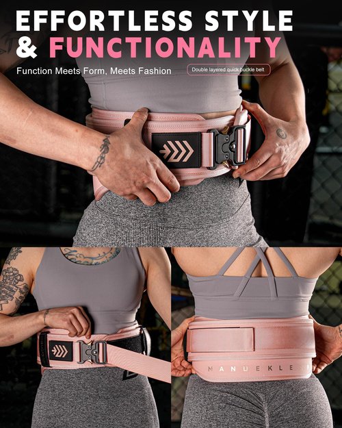 MANUEKLEAR Weight Lifting Belts for Men and Women, Gym Weight Belt with Carabiner Quick Locking, Double-Layer Weightlifting Belt for Workout Squat Powerlifting Deadlift