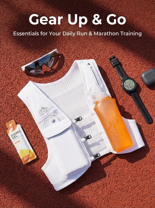 Running Vest for Women Men, USA Original Patent, Adjustable Chest Straps Running Hydration Vest with 500ml Soft Flask, Lightweight Reflective Hydration Backpack for Hiking Cycling (White, M/L)