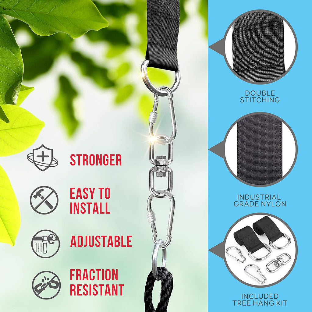 SereneLife Outdoor Tree Swing - 40” Saucer Swing with Adjustable Ropes & Center Swivel Spinner (Blue)