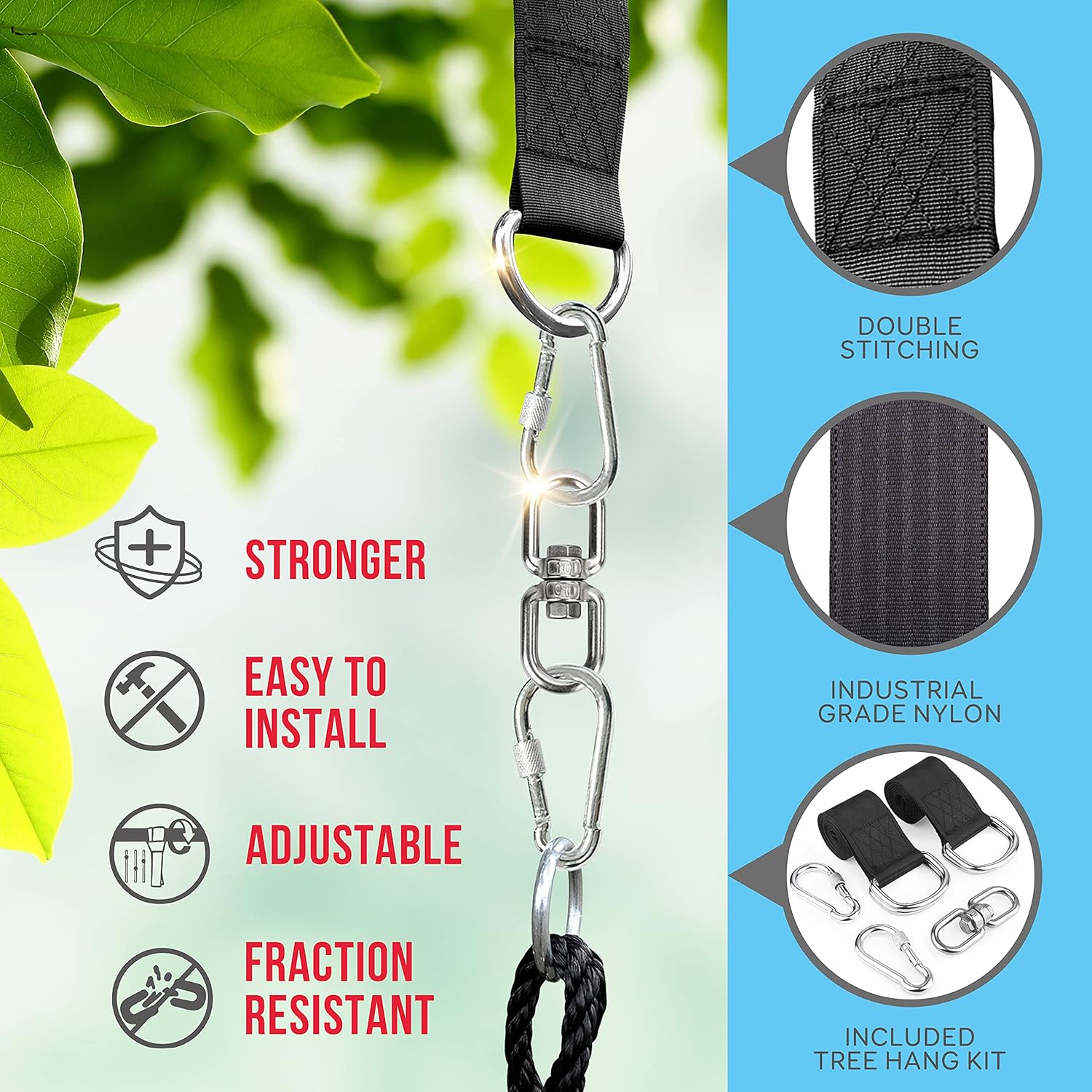 SereneLife Outdoor Tree Swing - 40” Saucer Swing with Adjustable Ropes & Center Swivel Spinner (Blue)