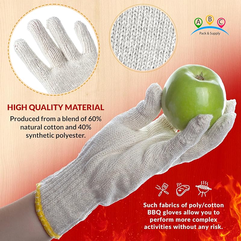 10 Inch Large Beige PolyCotton Work Gloves - Pack of 12, Elastic Wrist, Yellow Edge Line