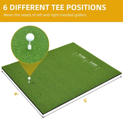 Shopsource 5×4ft Golf Hitting Mat, Anti-Slip Bottom Golf Mat for Indoor Outdoor, Artificial Turf Practice Mats with 9 PU Golf Balls+3 Rubber Tees+7 Tees, 21MM Training Mats