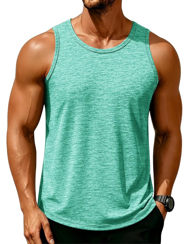 Light Green Large MAGCOMSEN Men's Quick Dry Tank Top - Sleeveless Gym Muscle Shirt