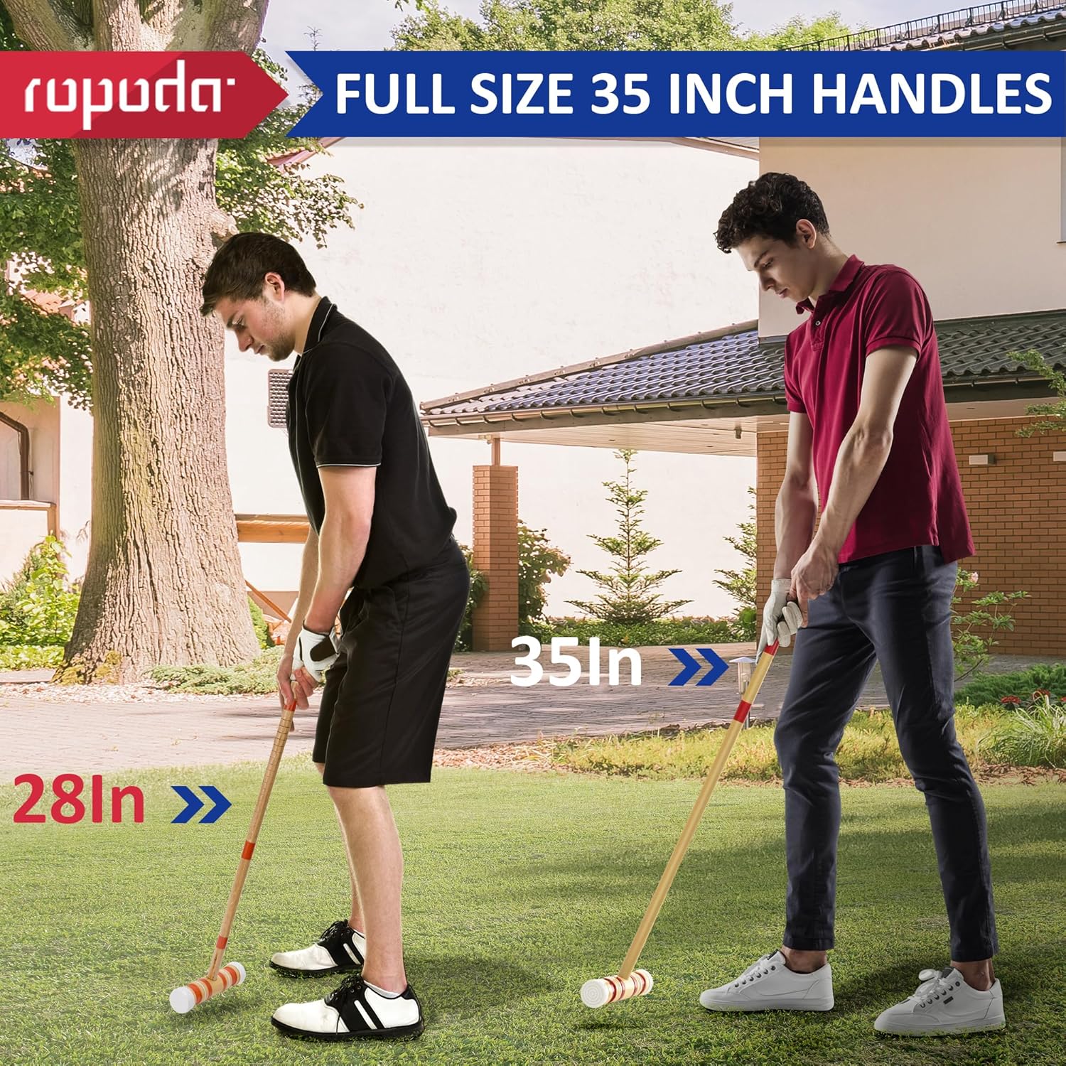 Ropoda 35-Inch Croquet Set - Updated Six-Player Design with Wooden Mallets & Colorful Balls | Ideal for Lawn, Backyard & Park Fun