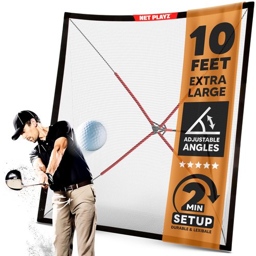 Net-Playz Golf Practice Net Hitting Net 10ft - Home Driving Range, Swing Training Aids, Big Size Auto Ball Return, Portable, Black