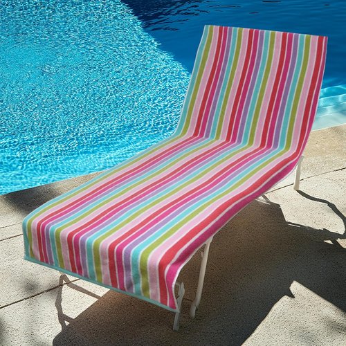 COTTON CRAFT Pool Lounge Chair Cover | 2-Pack Dobby Terry Stripe Soft Cotton Towel - Oversized 32" W x 82" L x 7" Pocket - Pink Multi