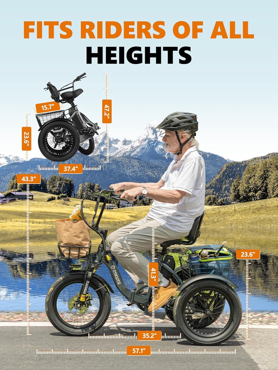 T300 Electric Trike Bike - 1200W Motor & 624Wh Battery | Foldable 3-Wheel E-Bike for Adults, 65-Mile Range