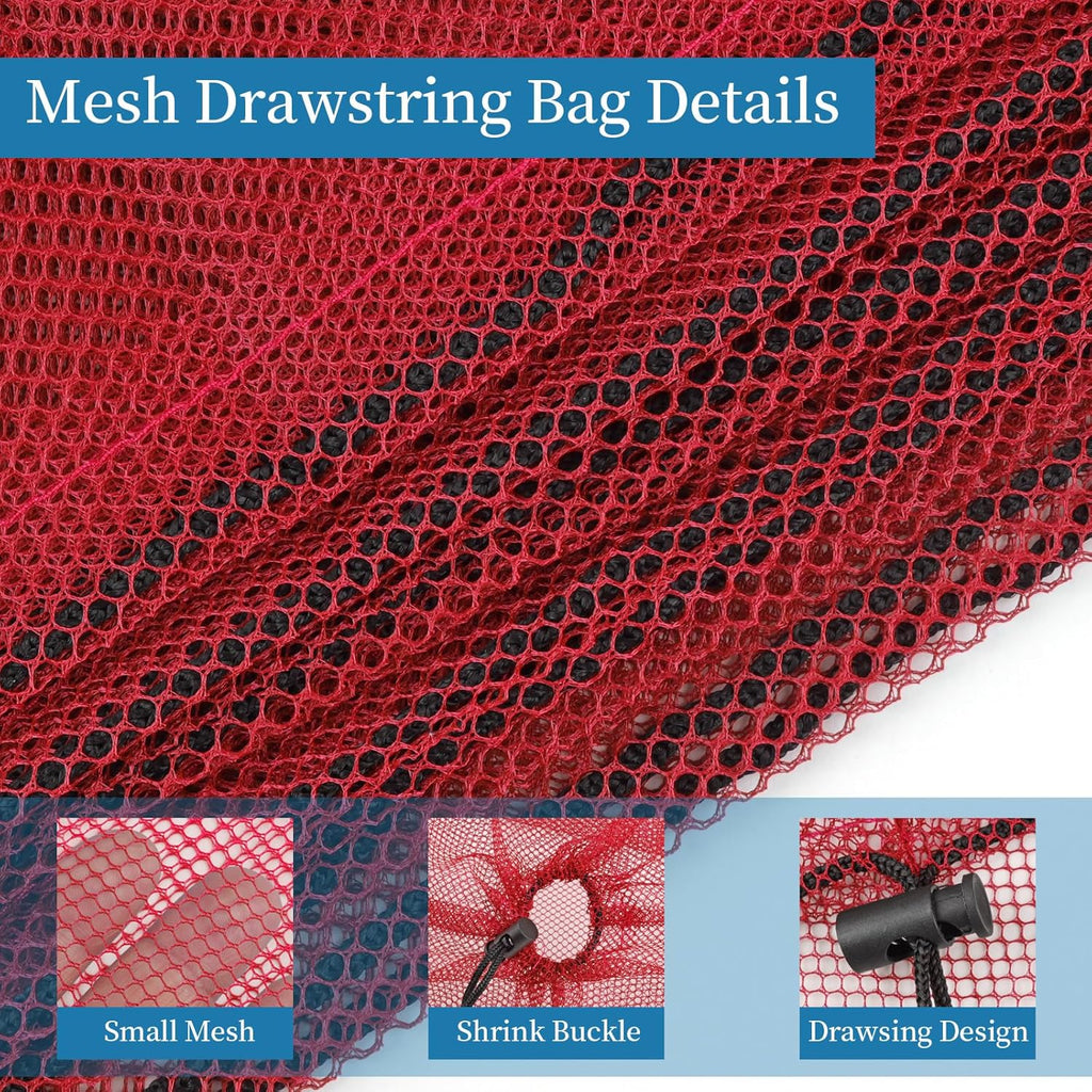 Skiennix 6 Pcs Mesh Drawstring Bags - 14x17 Inch Multipurpose Storage for Gym, Beach & Laundry | Red