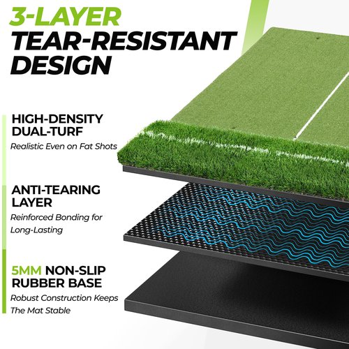 Golfguru Golf Mat 5x4ft-16mm Thickened Dual Turf Golf Hitting Mat with Alignment Aid, Dense Elite Mats Practice Outdoor Indoor, Chipping Training Matt for Backyard Garage Driving Simulators