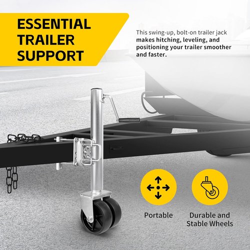 MaxxHaul Trailer Jack - 1500 lbs Capacity with 11-1/2" Lift, Swing-Back Design & Dual 6" Wheels | Bolt-On for Utility & Boat Trailers