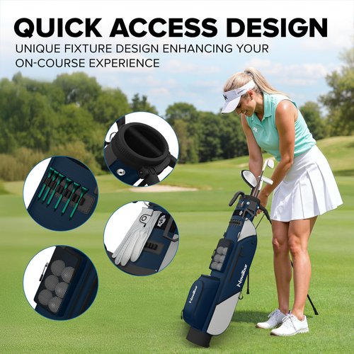 NovaTour Ultra Lightweight Premium Golf Bag for Par 3 and Executive Courses, with Double Strap, 6 Zippered Pockets, Insulated Cooler Pocket, Waterproof Pocket, and Automatic Stand Legs (Arctic Blue)