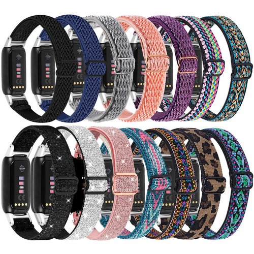3 Pack Elastic Nylon Bands Compatible with Fitbit Inspire 3 / Inspire 2 / Inspire HR/Inspire, Soft Breathable Replacement Adjustable Stretchy Nylon Loop Wristband Sport Strap for Woman Man-Color 303