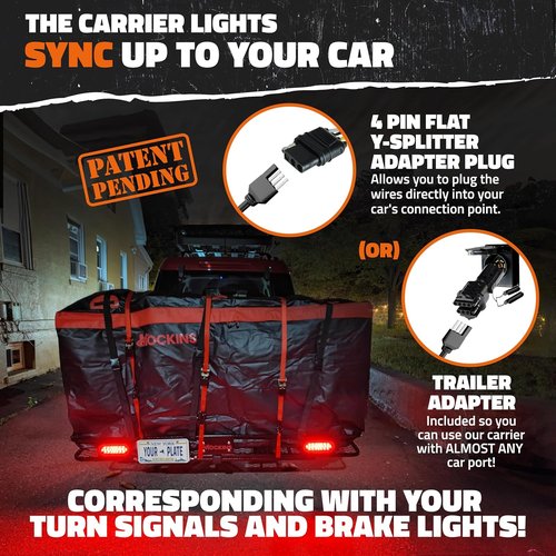 Mockins XXL Folding Trailer Hitch Cargo Carrier - 70"x30"x6" with Waterproof Cargo Bag & Rear Lights | 500 Lbs Capacity for SUVs & Trucks