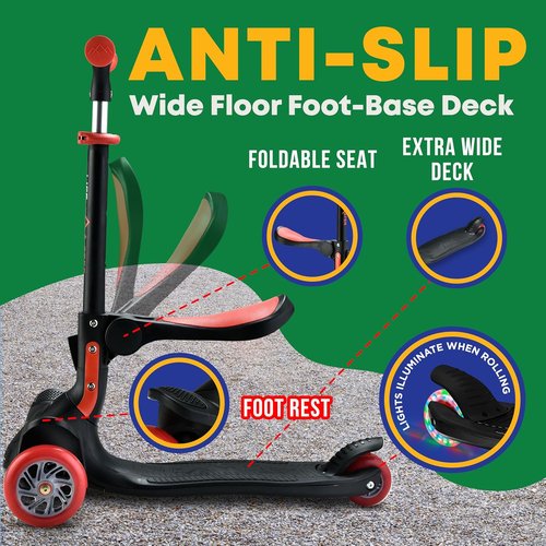 3 Wheel Scooter for Kids by [Brand Name] - Adjustable Height, Foldable Seat & LED Wheels | Safe Indoor & Outdoor Fun