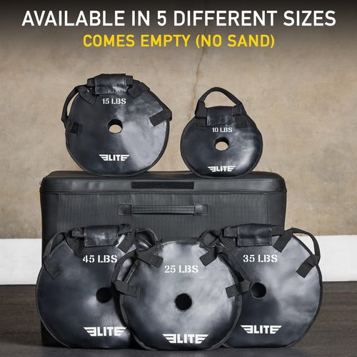 Elite Sports UNFILLED Workout Sand Plates (Set of 2) – EMPTY Fillable Olympic Weight Plates for Barbell Training – Drop-Proof Waterproof TPU – 10/15/25/35/45 LB Options – Strength, CrossFit, Home Gym & Functional Fitness
