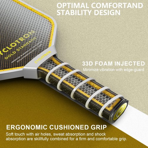 CYCLOTRON Gold Standard Pickleball Paddle - Real Aerospace Titanium Mesh & T700 Raw Carbon Fiber Surface for Massive Spin - Thermoformed 16mm Core, Elongated Hybrid Shape for 4.0+ Players