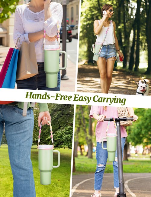 NiHome Water Bottle Handle Set for Stanley, Owala, Simple Modern, Hydro Flask, Yeti, Adjustable Handwoven Strap with Shoulder Carry and Short Handle, Hands-Free Secure Fit for Hiking, Camping, Cycling