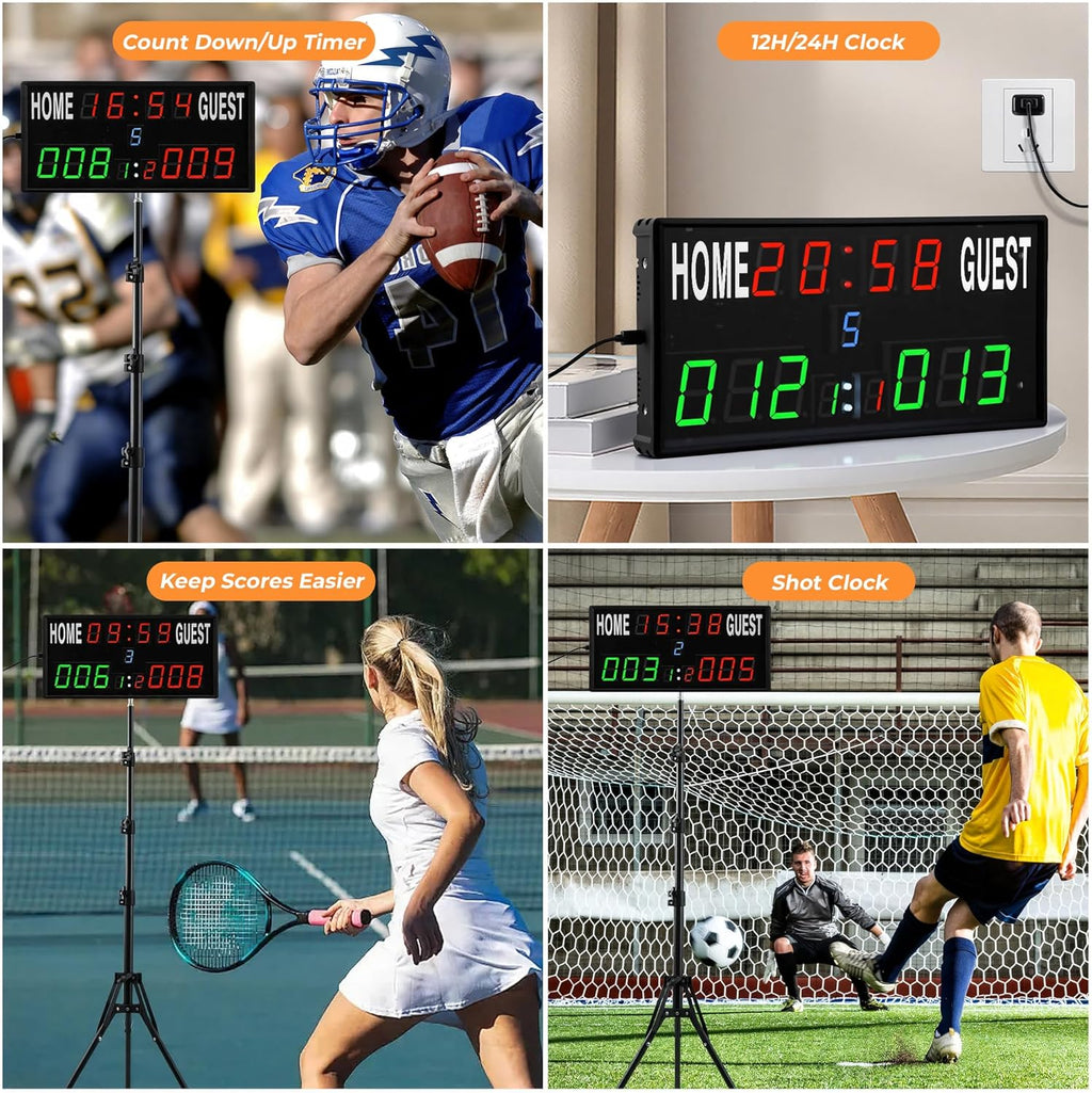 Skiennix Digital Scoreboard - Upgraded Electronic Score Keeper with Remote & Tripod | 12/24h Timer for Sports