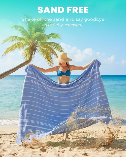 Giant Boho Throw Blanket - Extra Large Turkish Beach Towel for Outdoor Picnics & Family Camping - Navy