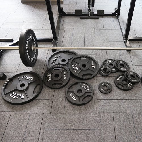 Fitvids Olympic 2-Inch Cast Iron Plate Weight Plate for Strength Training and Weightlifting, Two Hole Style, 25LB Pair