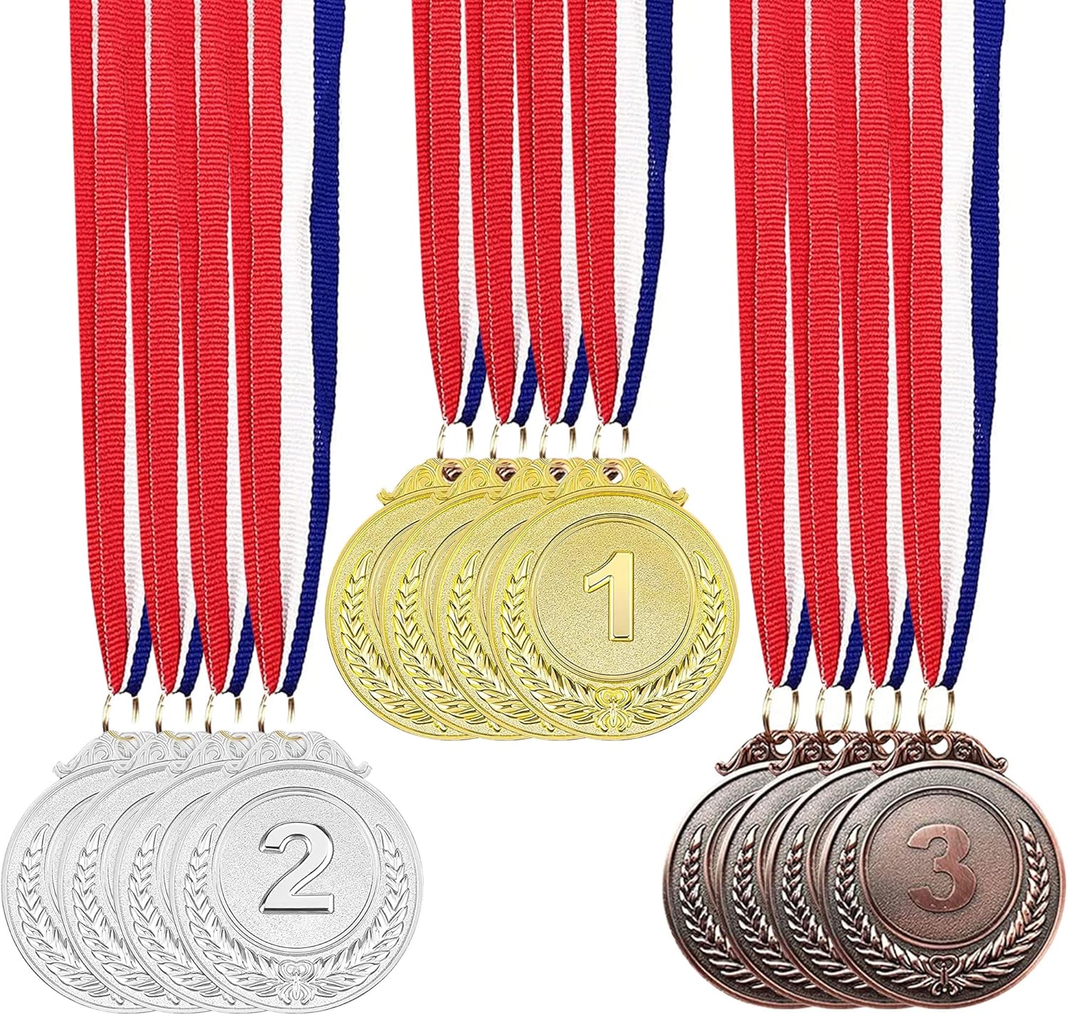 Winner 12-Piece Metal Award Medals Set - Gold, Silver, Bronze with Neck Ribbons | 2 Inches