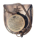 Brass Engrved Compass for Men, Pocket Compass with Leather Case, Antique Handmade Religious Gift Idea for Graduation, Communion, Baptism (to My Son, Love Dad)