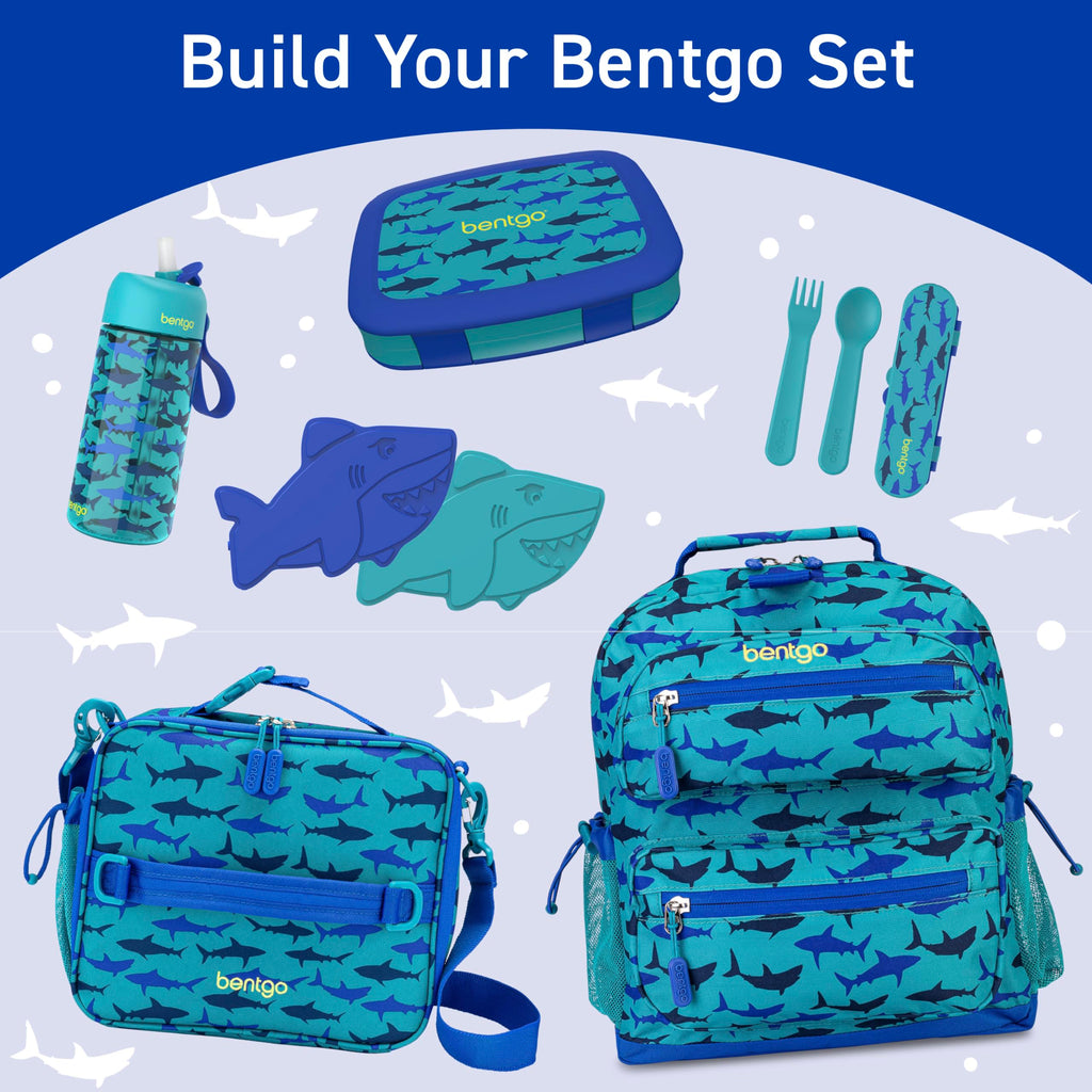 Bentgo Kids Water Bottle - Leak-Proof, Durable Tritan PFAS- & BPA-Free 15 fl oz, Kids/Toddlers Ages 3+ for School & Sports; Bite & Sip Spout, Carrying Handle, Dishwasher Safe (Sharks)