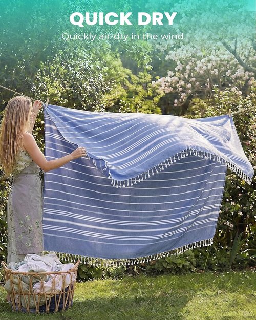 Giant Boho Throw Blanket - Extra Large Turkish Beach Towel for Outdoor Picnics & Family Camping - Navy