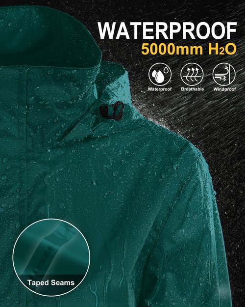 33,000ft Women's Rain Jacket Waterproof Lightweight Packable Raincoat with Hood for Golf Hiking Travel Windbreaker