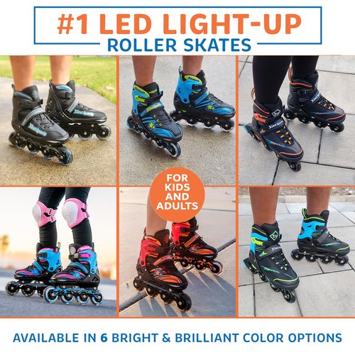 Xino Sports 2 in 1 Adjustable Combo Skates - Pro Quality - Beginner Friendly with Illuminating LED Light-Up Wheels, Interchangeable Skates for Boys & Girls for Indoor and Outdoor Use (Gray,XL 9-12)