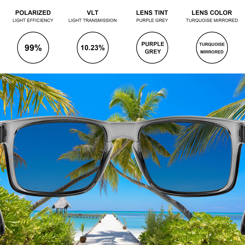 FUOFEN Rectangular Polarized Sports XL Sunglasses for Men Driving Fishing fashion UV400 Protection Shades Turquoise Revo