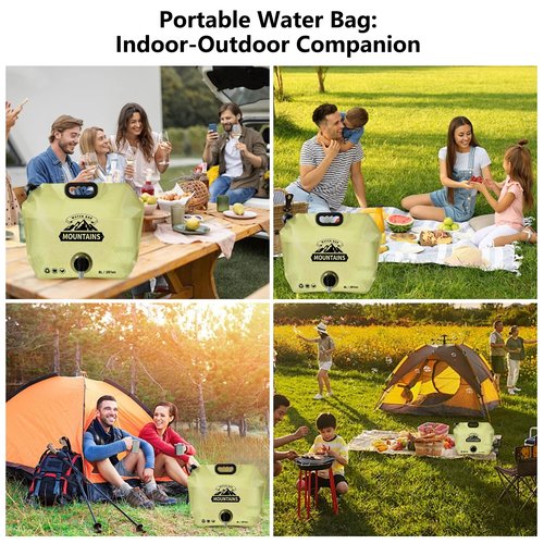 MRBULLOCK Collapsible 8L Water Storage Bag, BPA-Free Portable Folding Water Jug with Adjustable Faucet, Leakproof Emergency Water Bag for Camping, Hiking, Riding, Outdoor Sport (1, Beige)