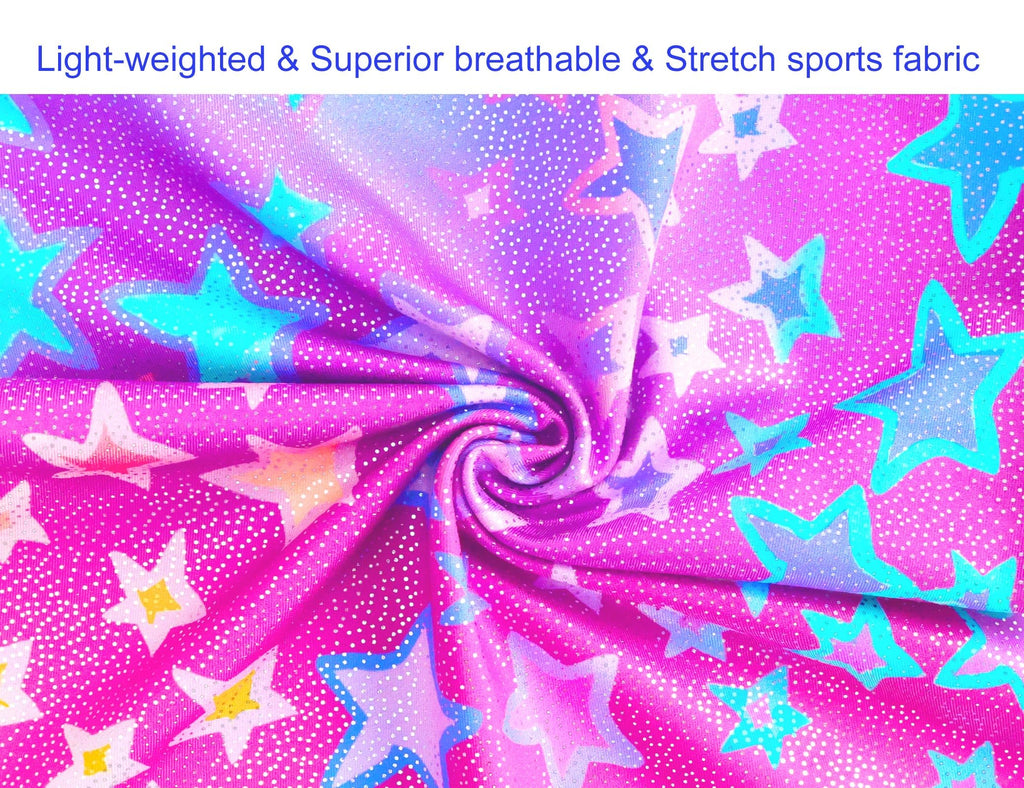 Domusgo Girls Gymnastics Leotards Size 5-6 Years Old Sparkle Pink Blue Technology Biketard with Shorts