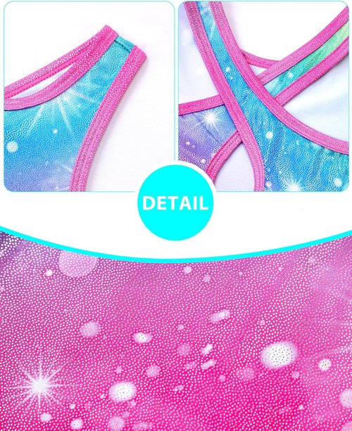 HOZIY Leotards for Girls - Sparkly Biketard with Snowflake Ribbon in Blue, Purple & Hot Pink