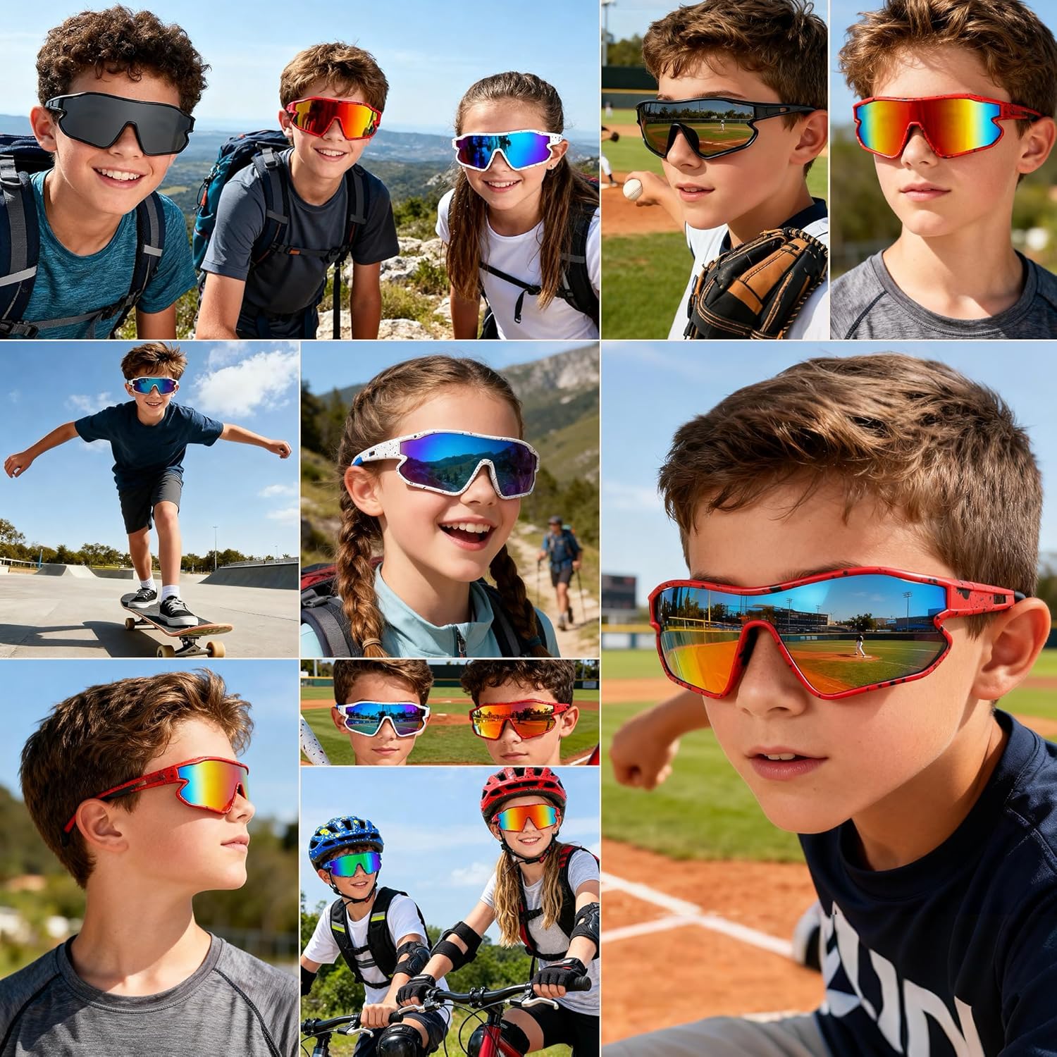 Skiennix Unisex Youth Cycling Sunglasses - UV400 Wraparound Shades for Tennis & Softball | Versatile Outdoor & Indoor Use