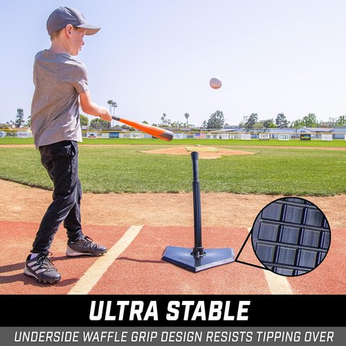 GoSports Batting Tees - Adjustable Rubber Hitting Tee for Baseball & Softball | Jr. or Standard Size
