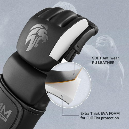 MAXForce EVE MMA Gloves - Anti-Injury Shock Absorbent Design | Half Finger, Open Palm for Muay Thai & Sparring