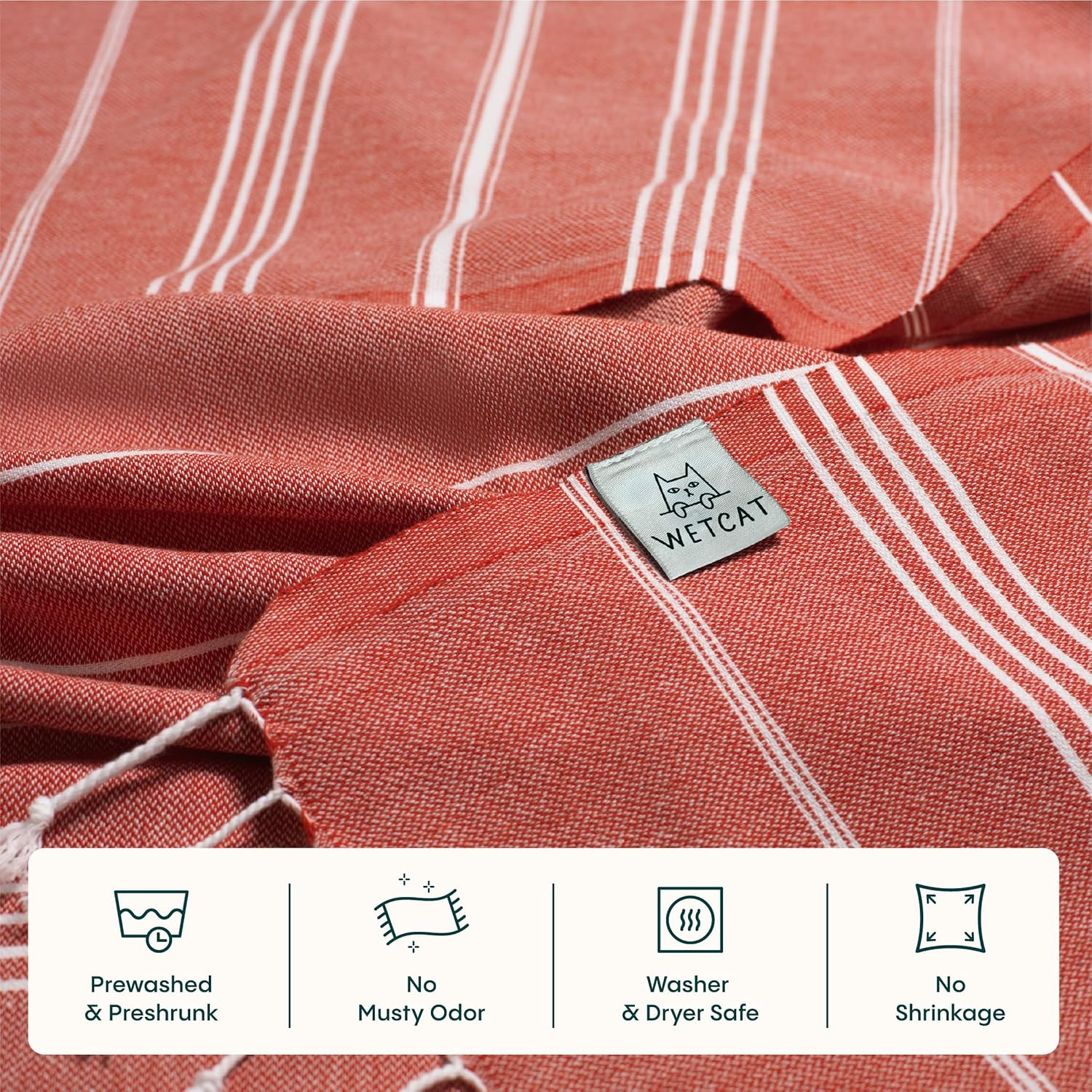 WETCAT Oversized Turkish Beach Towel - 100% Cotton, Sand-Free, Quick-Drying, Extra Large (38"x71") - Red