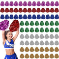 Multicolor 100 Pcs Metallic Cheerleading Pom Poms with Plastic Handles - 13in