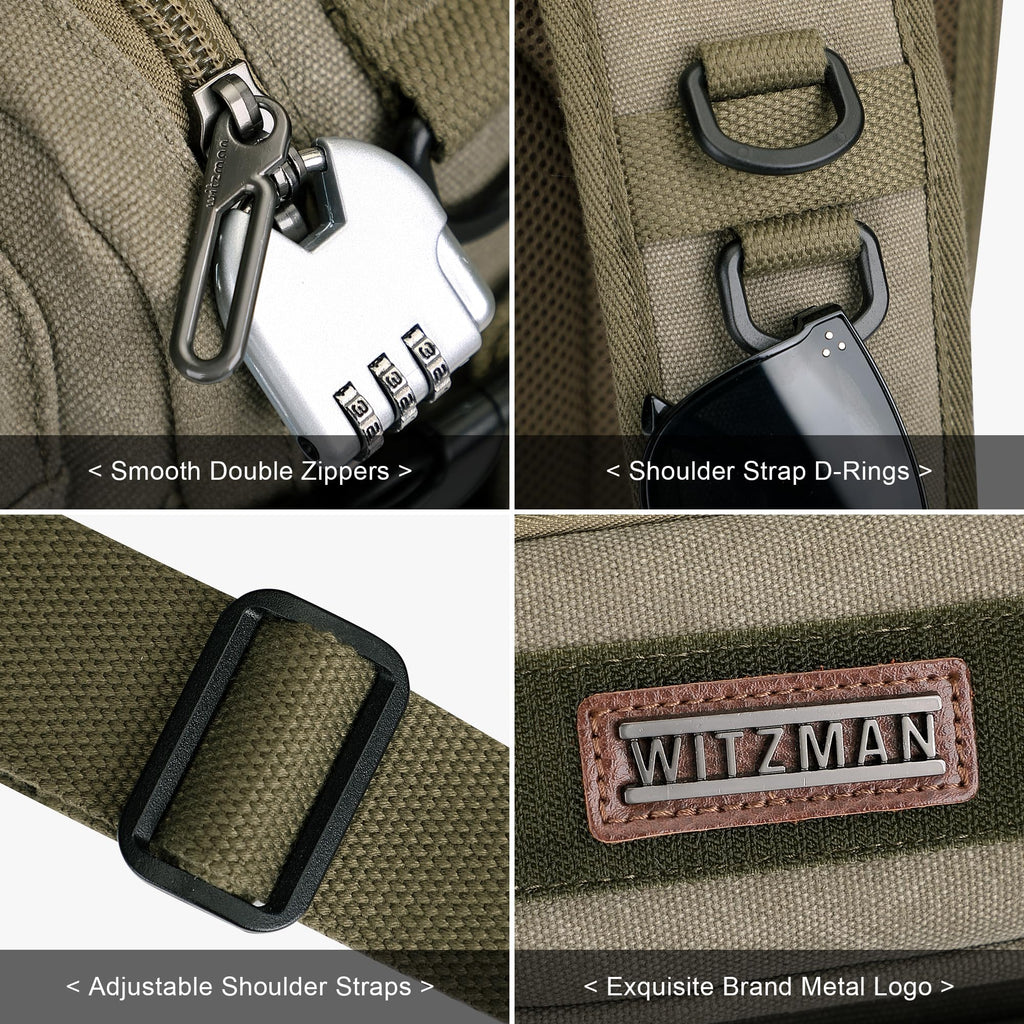 WITZMAN Sling Bag for Men Canvas Shoulder Crossbody Bags Large Vintage Bags for Men Travel, Casual, Daily(A8021 Army Green)