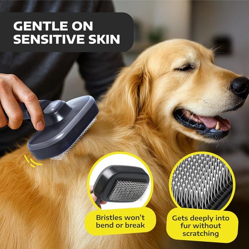 Hertzko Self-Cleaning Slicker Brush - Grooming Tool for Cats & Dogs | Painless Detangling & Easy-Clean - Black