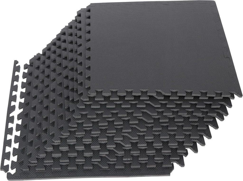 Smartxchoices Puzzle Gym Mats - 1/2" Thick EVA Foam Interlocking Tiles for Home Gym | 48 Sq Ft, Black