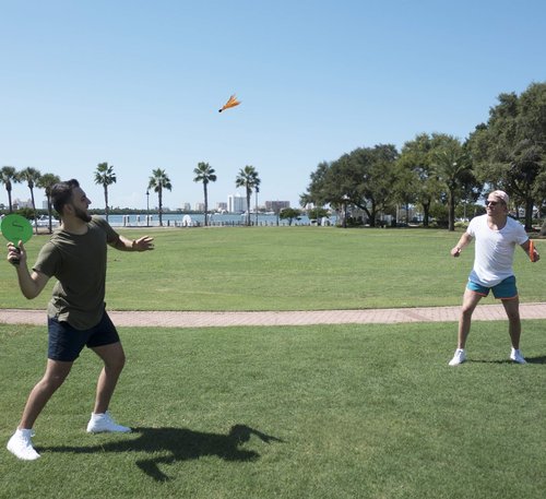 Jazzminton Select Paddle Ball Game with Carry Bag - Indoor Outdoor Toy - Play at The Beach, Lawn or Backyard - 2 Wooden Racquets - 4 Shuttlecocks - 1 Ball