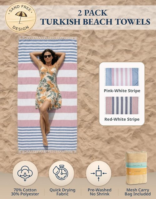 LANE LINEN Extra Large Beach Towels - 2 Pack Oversized Quick Dry, Stylish & Absorbent | 39"x71" - Old Glory Pink
