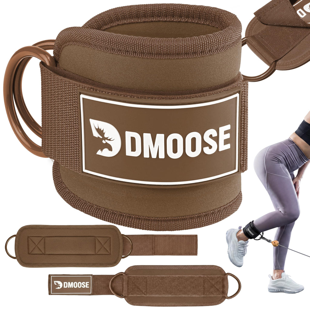 DMoose Fitness Ankle Straps for Cable Machines - One Size Fit Premium Padding, Glute Kickback Ankle Strap for Women & Men, Cable Attachments for Gym, Booty Workouts & Hip Abductors (Cocoa - Single)