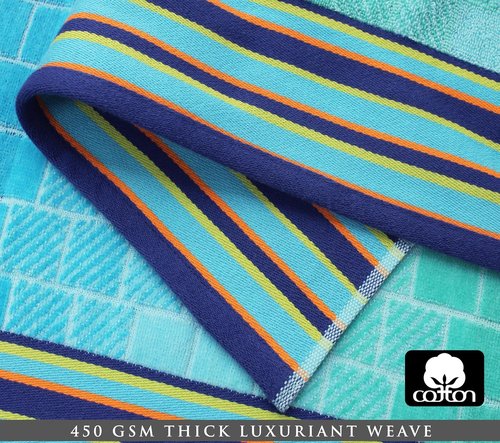 COTTON CRAFT Oversized Hooded Beach Towel - XXL 35x84 Soft Cotton Velour - Big Kahuna Blue Tiles